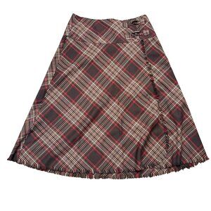 Croft & Barrow Women's Skirt Sz 14 Black Red Plaid Fringe Toggle Stretch Vintage